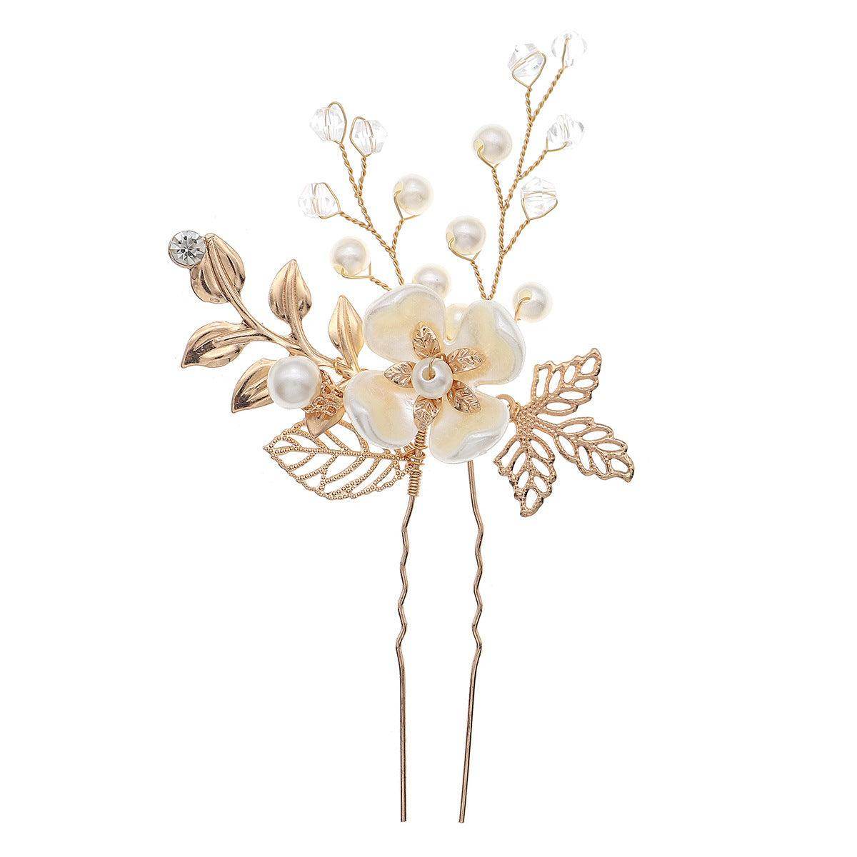 Accessories Hair accessories Handmade hairpin Dinner Party Hairpin Gold leaf Pearl flower pin set of 3 762013156634 - COCOMELODY
